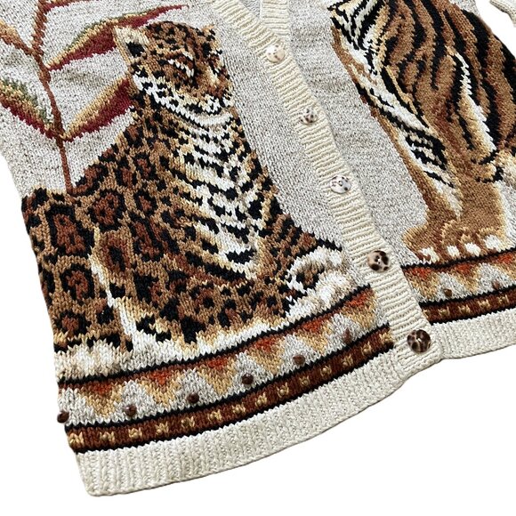 Marisa Christina Knit Cardigan Sweater Leopard & Tiger Big Cat Vintage 90s - Picture 6 of 12